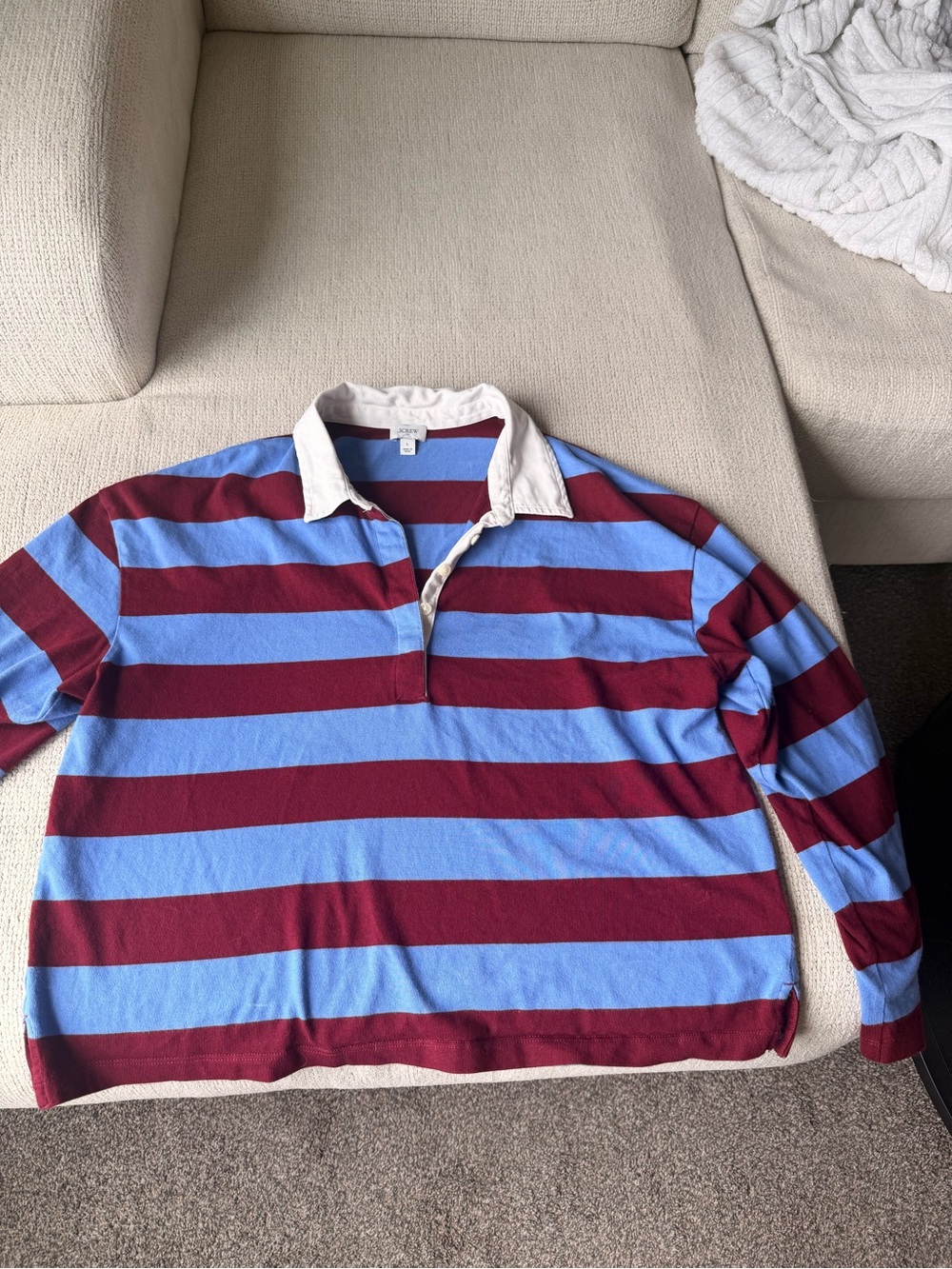 Classic Striped Rugby Shirt Sweater - Burgundy & Light Blue